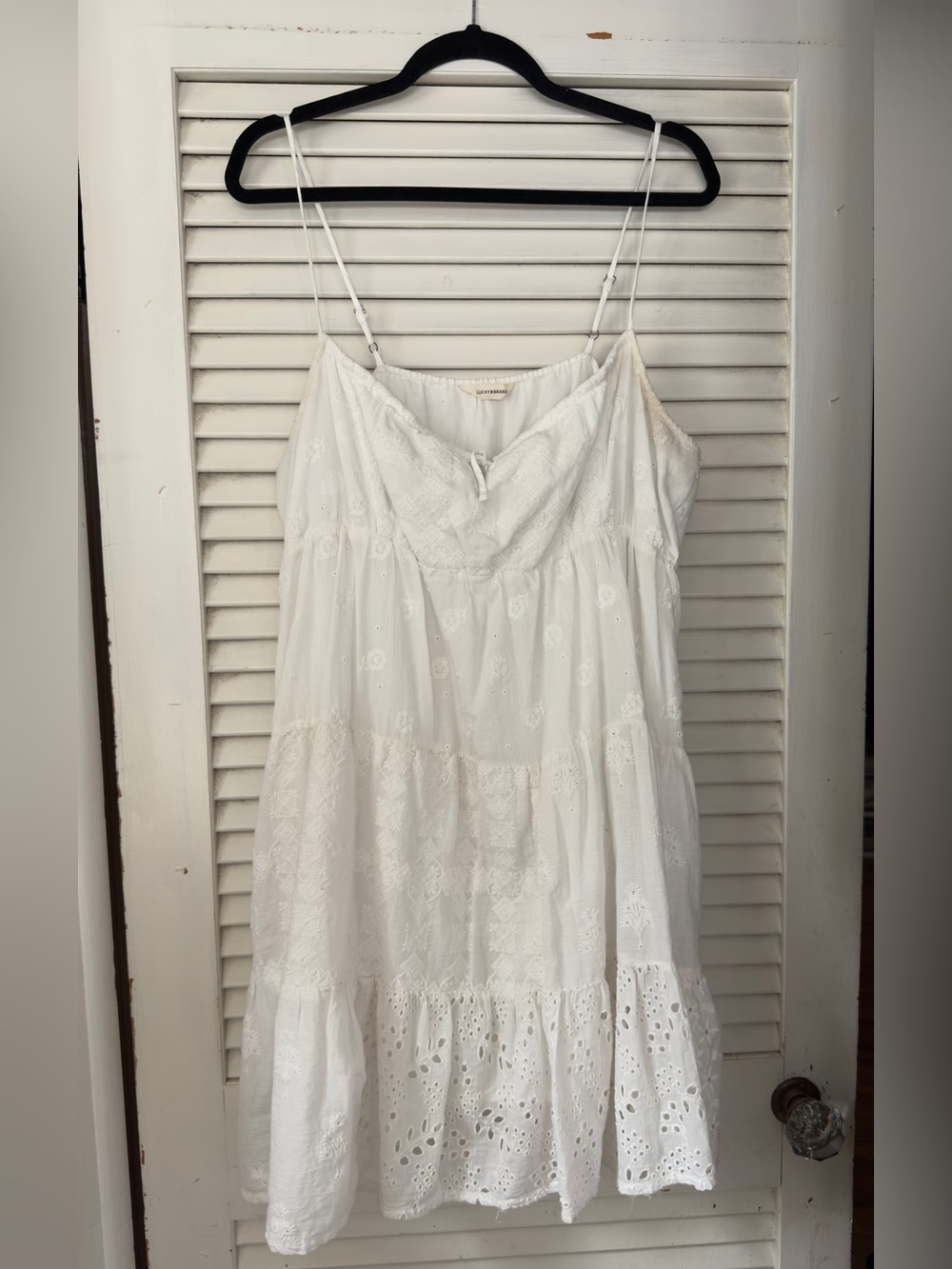 Lucky Brand White Boho Style Flowy Eyelet Spaghetti Strap Dress Size XXL